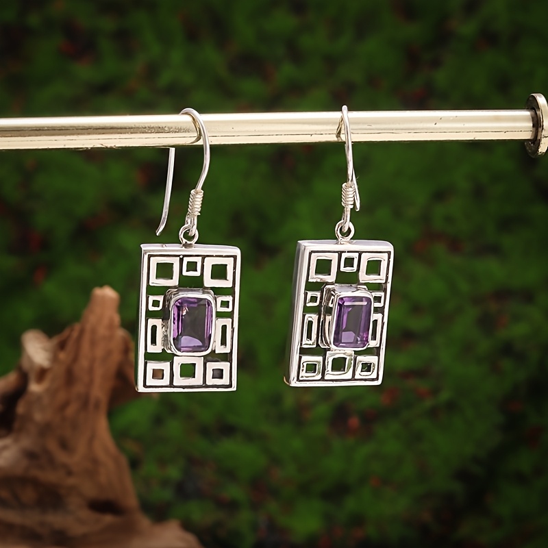 1pair Bohemian Purple Geometric Hollow Dangle Earrings